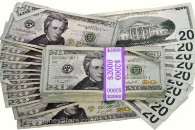 movie prop money $20 bills aged