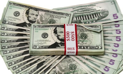 $5 bills aged full print prop money