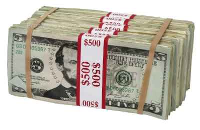 $5 bill style prop money brick