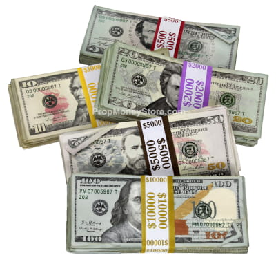 Aged $18,500 lot of full print $100s, $50s, $20s, $10s, and $5s.