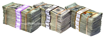 Aged Full Print $100s, $50s, and $20s x5. Aged full print prop lot of 5 stacks of each, $100s, $50s, and $20s.