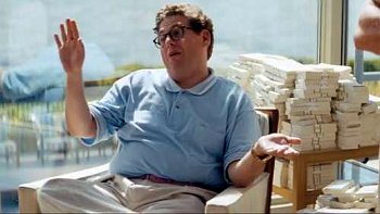 Jonah Hill with stacks of prop money