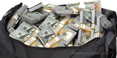 Big bag of $1 mil cash close up